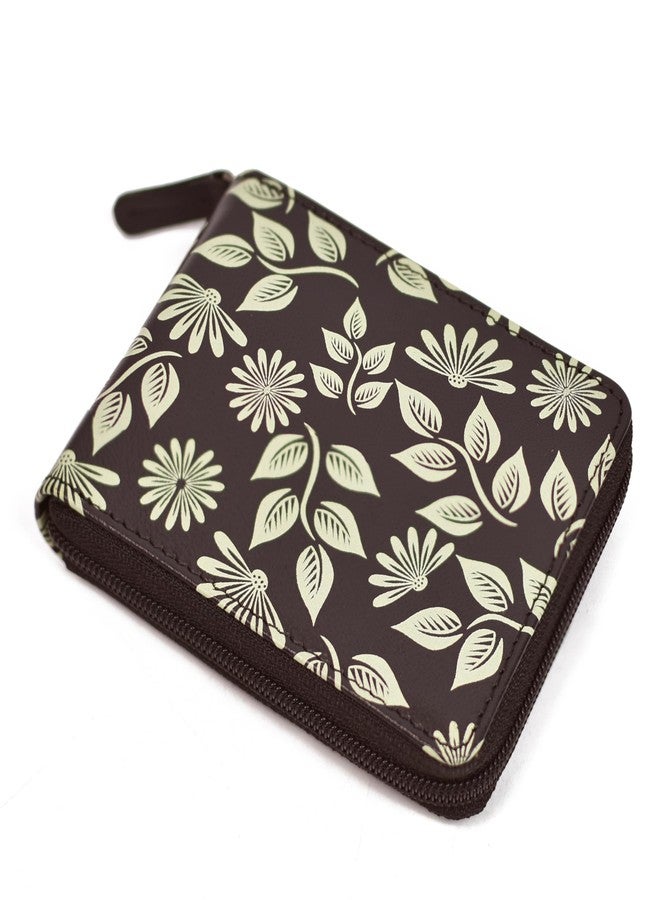 وايلدهورن محفظة وايلد هورن النسائية بسحاب دائري - حقيبة يد جلدية فاخرة بنقشة زهور | حقيبة يد أنيقة بسحاب إغلاق وفتحات متعددة للبطاقات للسيدات والفتيات (بني 1) - Image 1